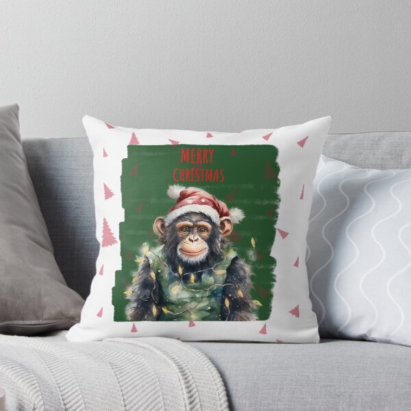 Item preview, Monkey Chimpanzee Cute Funny Christmas Animals In Christmas Tree Lights designed and sold by OliveAndSnow.