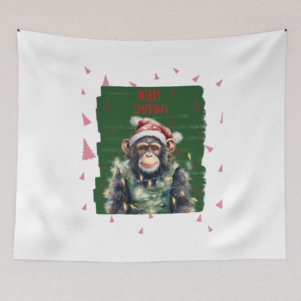 Item preview, Monkey Chimpanzee Cute Funny Christmas Animals In Christmas Tree Lights designed and sold by OliveAndSnow.