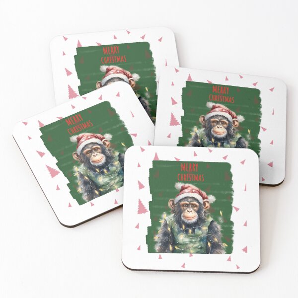 Item preview, Monkey Chimpanzee Cute Funny Christmas Animals In Christmas Tree Lights designed and sold by OliveAndSnow.