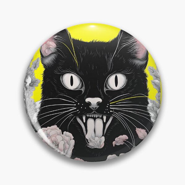 Item preview, Gothic black Cat mouth open floral  designed and sold by Catophile.