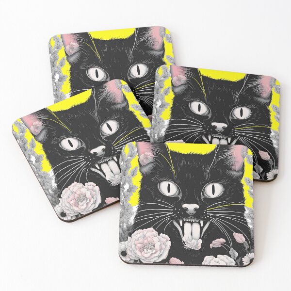 Item preview, Gothic black Cat mouth open floral  designed and sold by Catophile.
