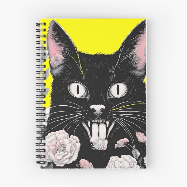 Item preview, Gothic black Cat mouth open floral  designed and sold by Catophile.