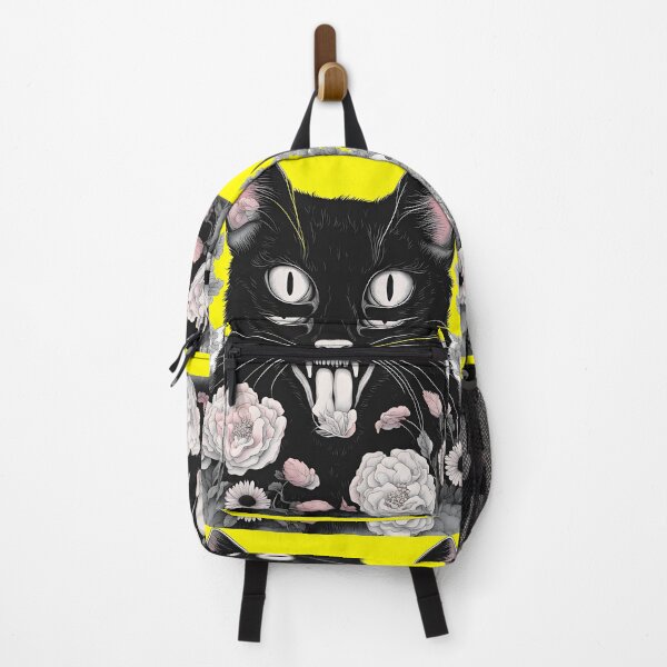 Item preview, Gothic black Cat mouth open floral  designed and sold by Catophile.