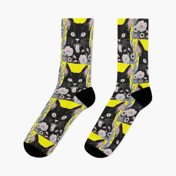 Item preview, Gothic black Cat mouth open floral  designed and sold by Catophile.
