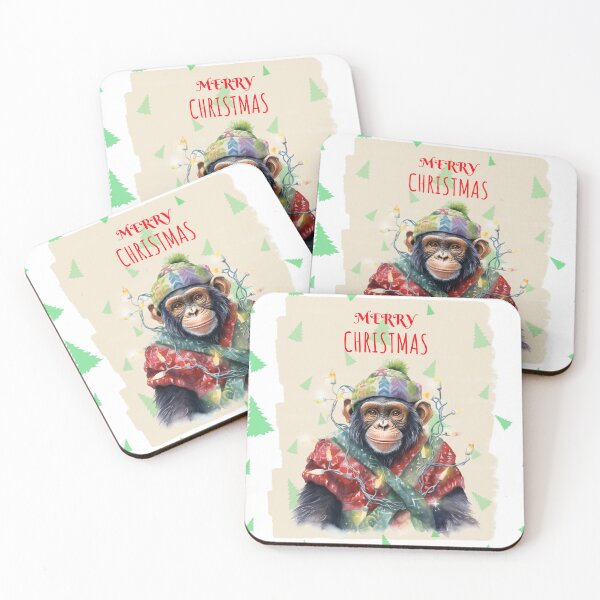 Item preview, Monkey Chimpanzee Cute Funny Christmas Animals In Christmas Tree Lights designed and sold by OliveAndSnow.