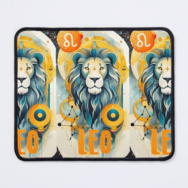 Item preview, astro sign of Leo stylized in blue and orange, with Leo on the image designed and sold by Creativesphotos.