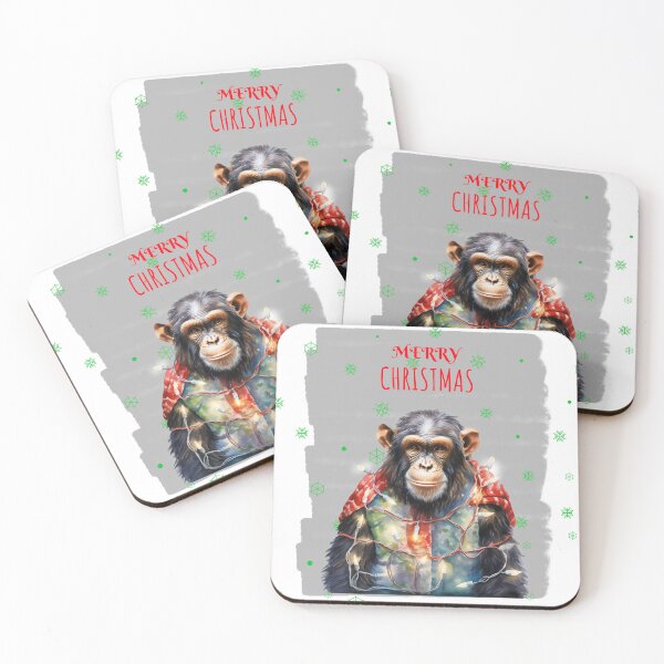 Item preview, Monkey Chimpanzee Cute Funny Christmas Animals In Christmas Tree Lights designed and sold by OliveAndSnow.