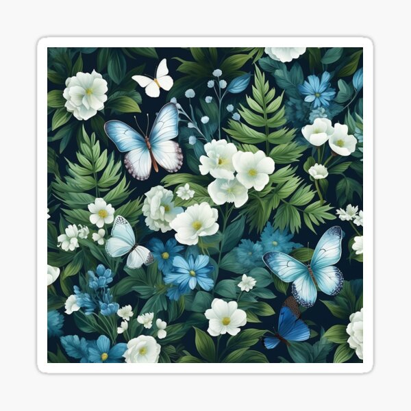 Item preview, Blue butterfly, flowers garden pattern designed and sold by Queenjas.