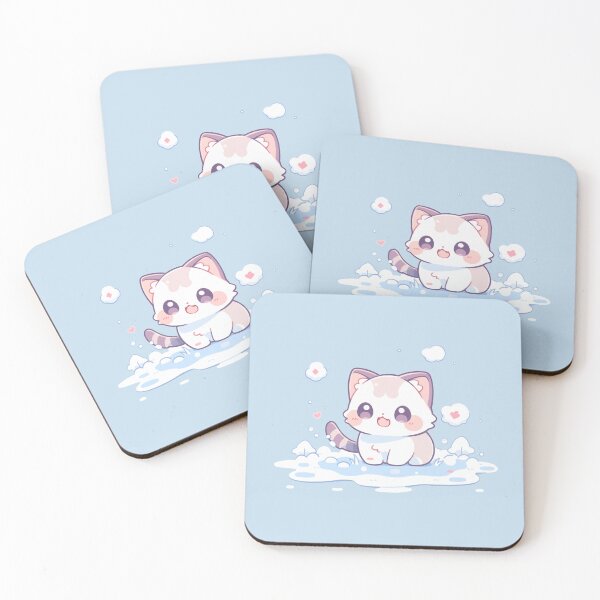 Item preview, Cute Kawaii Happy Cat Playing with Snow Kitty designed and sold by CozyKawaiiArt.