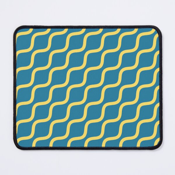 Item preview, Blue Mustard Yellow Continuous Wavy Lines Stripes Curves Bold Fishing Net Pattern designed and sold by PenguinForests.
