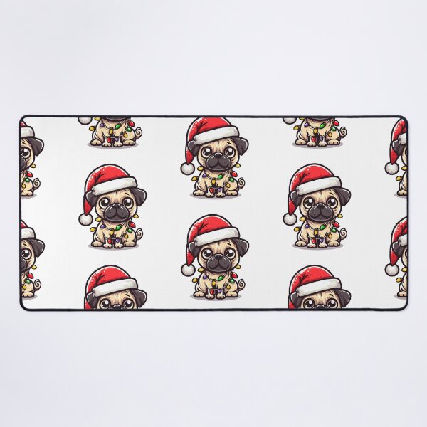 Item preview, Cartoon Santa Pug Tangled Up In Christmas Tree Lights designed and sold by Lyssarien.