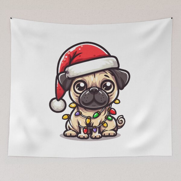 Item preview, Cartoon Santa Pug Tangled Up In Christmas Tree Lights designed and sold by Lyssarien.