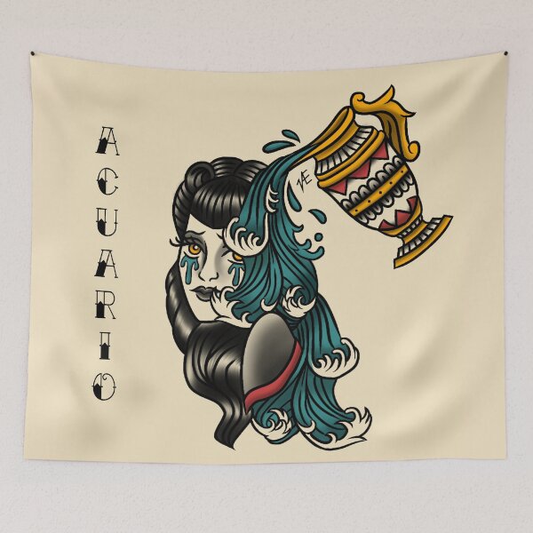 Item preview, Aquarius zodiac sign tattoo designed and sold by Valentina Rojas Márquez.