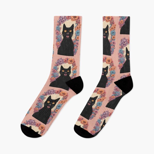 Item preview, Psychedelic Black Cat floral and Doddle flowers designed and sold by Catophile.
