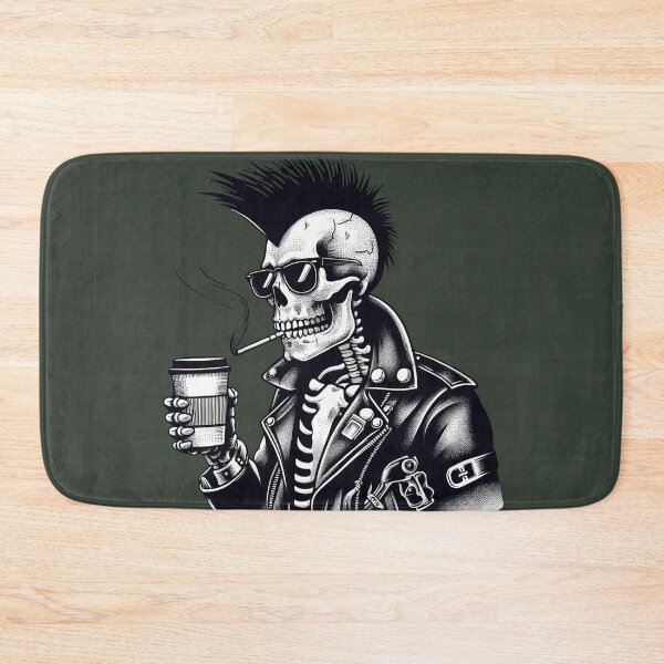 Item preview, Punk Rocker Skeleton Drinking Coffee designed and sold by CreepyCornerArt.