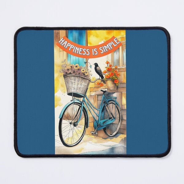 Item preview, a bicycle with a basket full of flowers and a bird ready for the ride Happiness is simple! designed and sold by Creativesphotos.