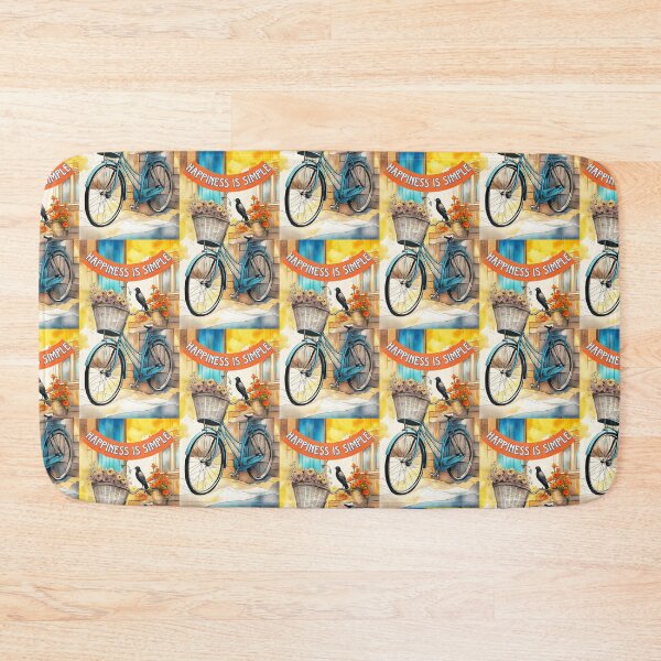 Item preview, a bicycle with a basket full of flowers and a bird ready for the ride Happiness is simple! designed and sold by Creativesphotos.