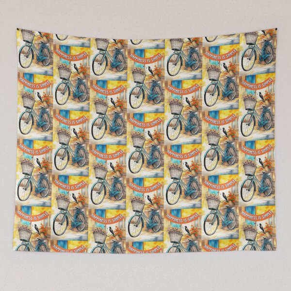 Item preview, a bicycle with a basket full of flowers and a bird ready for the ride Happiness is simple! designed and sold by Creativesphotos.