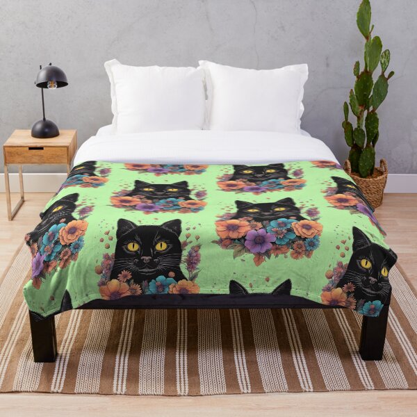 Item preview, Black CAt with Plants and flowers cats and floral Surreal illustration designed and sold by Catophile.