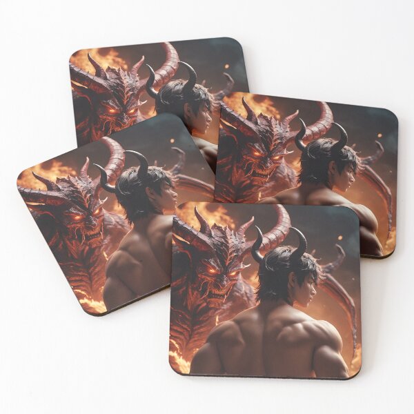 Item preview, Muscular anime boy with his fire demon designed and sold by NoP-Store.