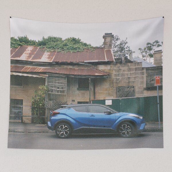 Item preview, Timeless Sydney Charm: Modern Blue Car and Historic Sandstone House designed and sold by HFGjewels.