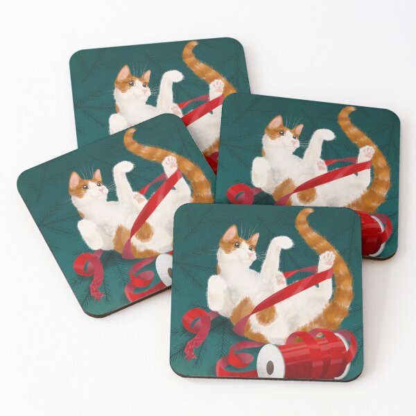 Item preview, Holiday Wrapping Christmas Cat with Ribbon designed and sold by ArtfulFreddy.