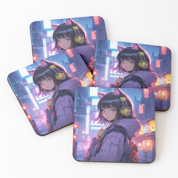 Item preview, Cute Neon City Night Anime Girl designed and sold by bubblegoth.