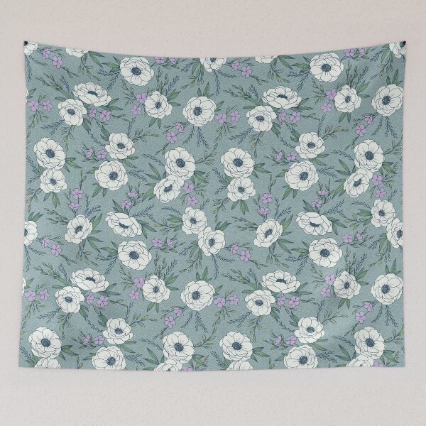 Item preview, Italian Anemone Blue Flowers Floral Print  designed and sold by ArtfulFreddy.