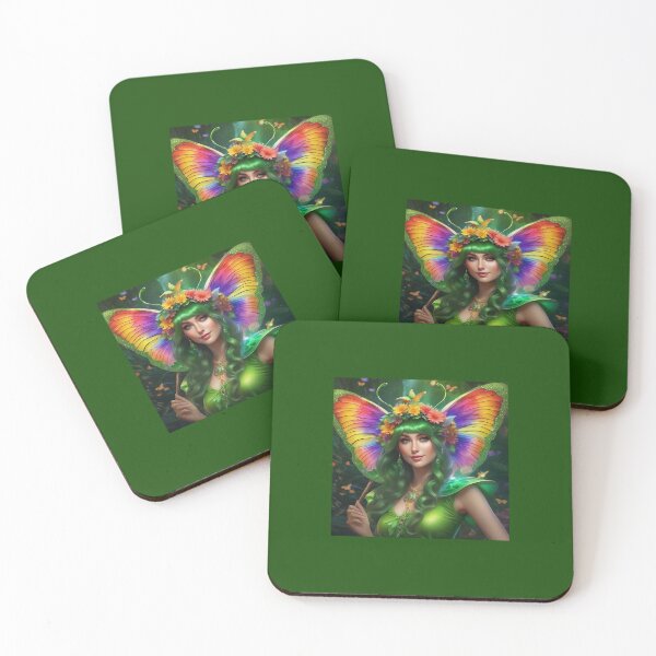 Item preview, Fairy In Green With Rainbow Wings designed and sold by FlutterbyFairy.