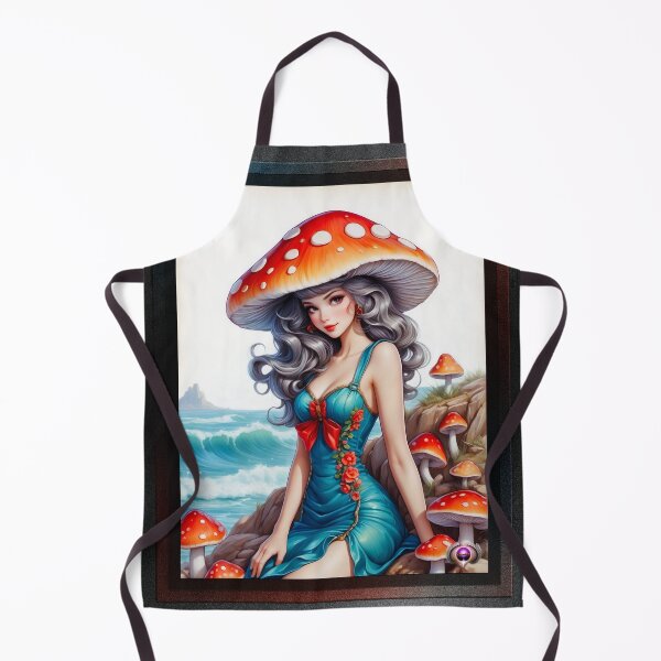 Item preview, A Beautiful Pin Up At The Shores Edge Wearing A Mushroom Hat AI Concept Art by Xzendor7 designed and sold by Xzendor7 Digital Art Creations.