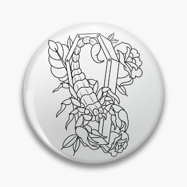 Item preview, Traditional black coffin scorpion flowers flash designed and sold by ReaperRoseCo.