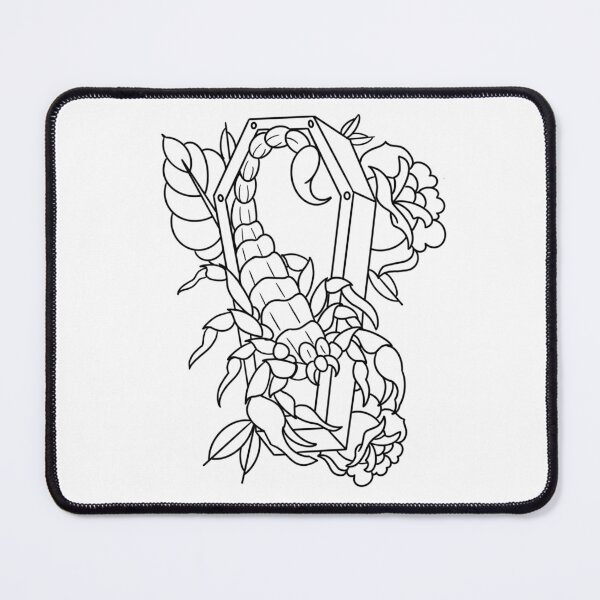 Item preview, Traditional black coffin scorpion flowers flash designed and sold by ReaperRoseCo.