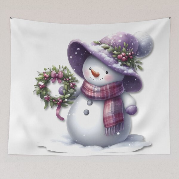 Item preview, Cute Snowman with a Mistletoe Wreath - white background designed and sold by DreamyEscapism.