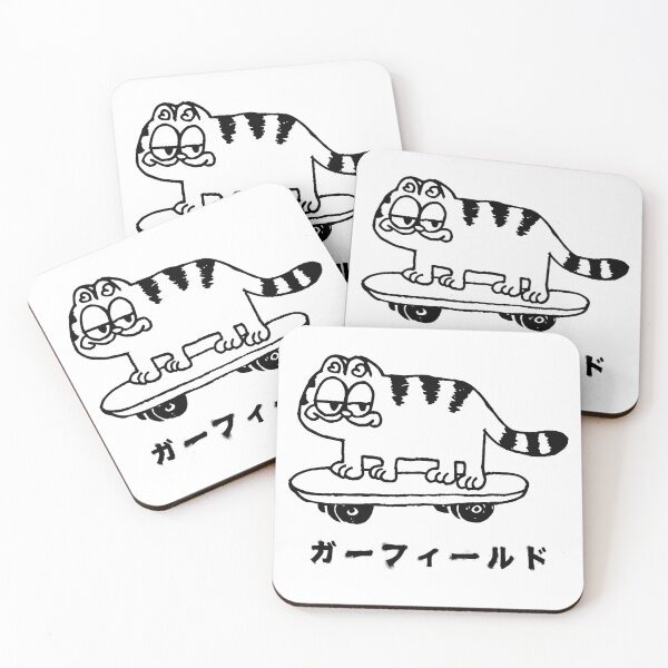 Item preview, Garfield Japanese Skateboard (black artwork) designed and sold by Kevin Chaves.