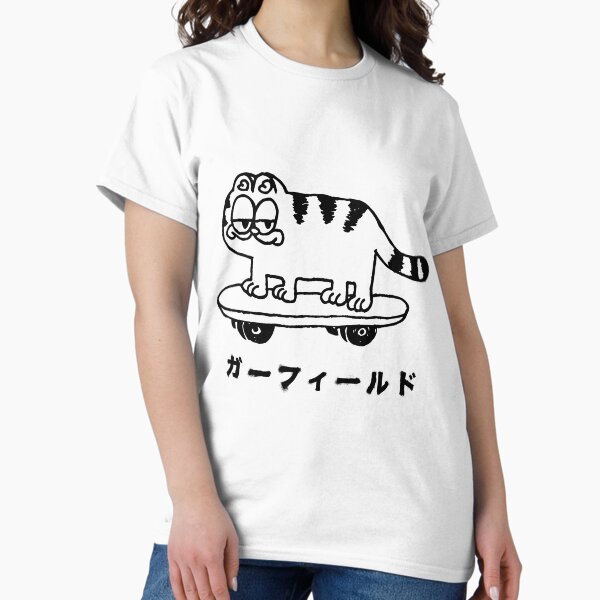 Item preview, Garfield Japanese Skateboard (black artwork) designed and sold by Kevin Chaves.