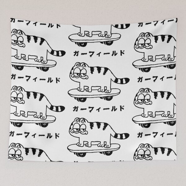 Item preview, Garfield Japanese Skateboard (black artwork) designed and sold by Kevin Chaves.