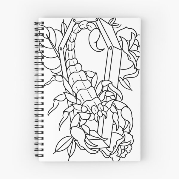 Item preview, Traditional black coffin scorpion flowers flash designed and sold by ReaperRoseCo.