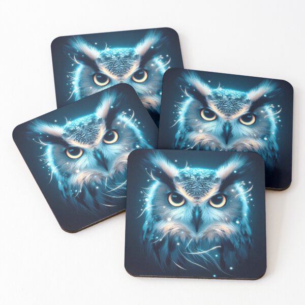 Item preview, Winter Owl cute face, Blue Luminous Abstract Glowing feathers designed and sold by Oz64.
