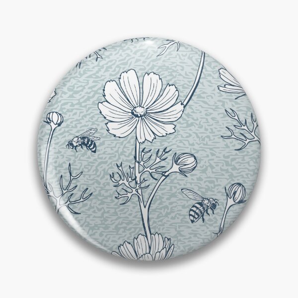 Item preview, Wild Cosmos and Honey Bees in Vintage Blue Flowers designed and sold by ArtfulFreddy.