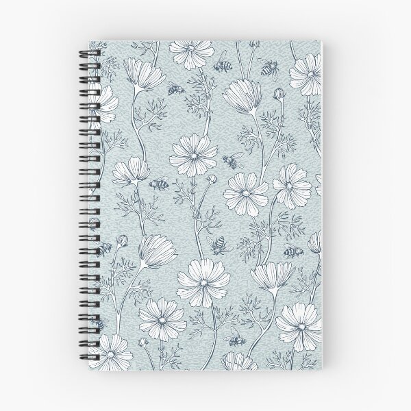 Item preview, Wild Cosmos and Honey Bees in Vintage Blue Flowers designed and sold by ArtfulFreddy.