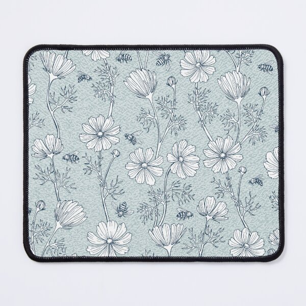 Item preview, Wild Cosmos and Honey Bees in Vintage Blue Flowers designed and sold by ArtfulFreddy.