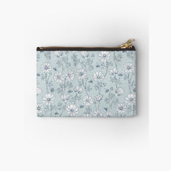 Item preview, Wild Cosmos and Honey Bees in Vintage Blue Flowers designed and sold by ArtfulFreddy.