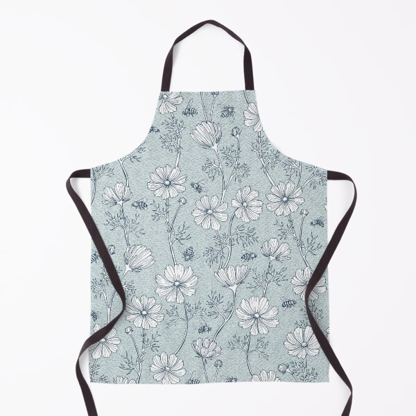 Item preview, Wild Cosmos and Honey Bees in Vintage Blue Flowers designed and sold by ArtfulFreddy.
