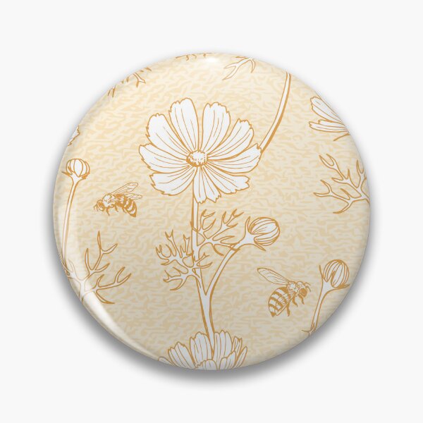 Item preview, Wild Cosmos and Honey Bees in Vintage Gold Flowers designed and sold by ArtfulFreddy.