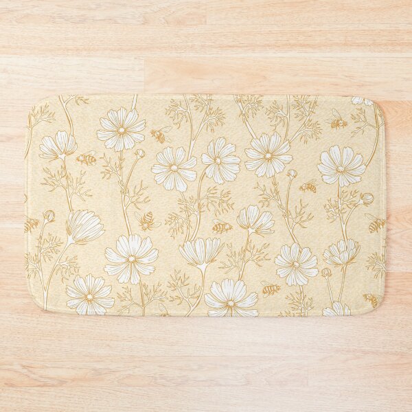 Item preview, Wild Cosmos and Honey Bees in Vintage Gold Flowers designed and sold by ArtfulFreddy.