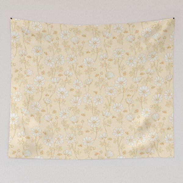 Item preview, Wild Cosmos and Honey Bees in Vintage Gold Flowers designed and sold by ArtfulFreddy.