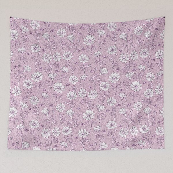 Item preview, Wild Cosmos and Honey Bees in Vintage Violet Flowers designed and sold by ArtfulFreddy.
