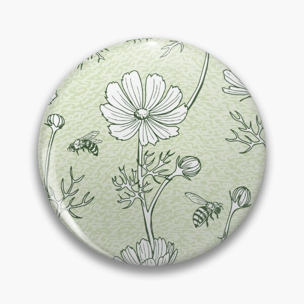 Item preview, Wild Cosmos and Honey Bees in Vintage Green Flowers designed and sold by ArtfulFreddy.
