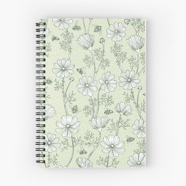 Item preview, Wild Cosmos and Honey Bees in Vintage Green Flowers designed and sold by ArtfulFreddy.