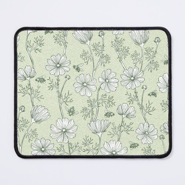 Item preview, Wild Cosmos and Honey Bees in Vintage Green Flowers designed and sold by ArtfulFreddy.